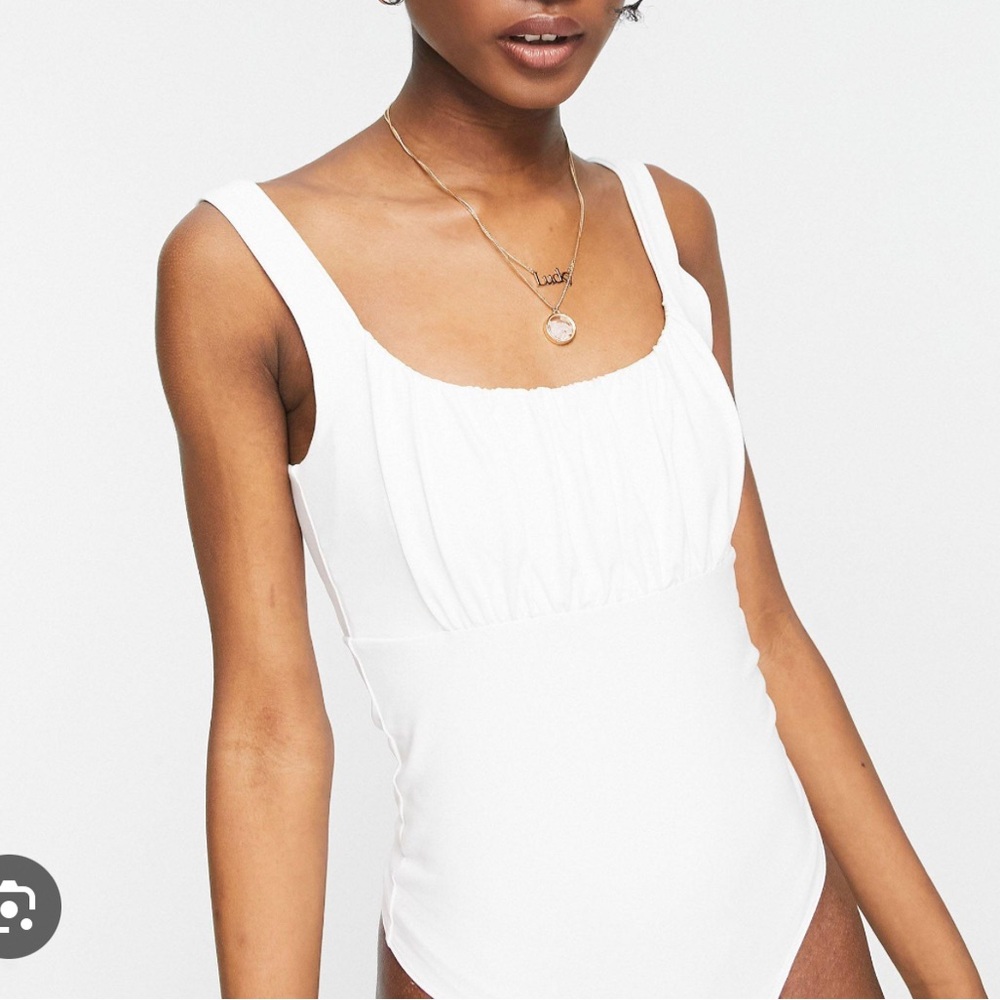 Abercrombie & Fitch Scrunched Ruched White Sleeveless Bodysuit Tank Top XXS